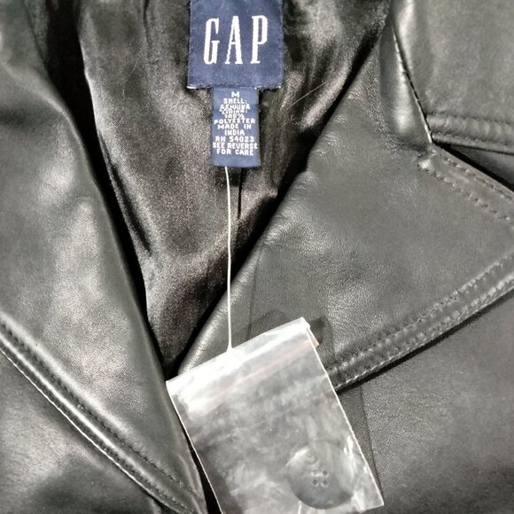 NWOT Vintage GAP Jacket Womens M Black Leather Blazer Y2K 2000s Classic Pockets - Picture 14 of 14